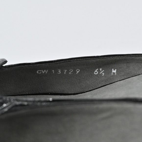 Stuart Weitzman Peep Toe Wedges Womens Sz 6.5 Black Patent Croc Embossed Slip On - Picture 7 of 9